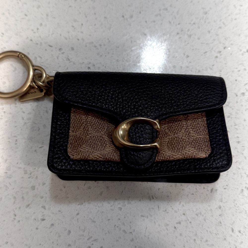 Coach Mini Bag Charm in Black smooth leather and black/walnut signature